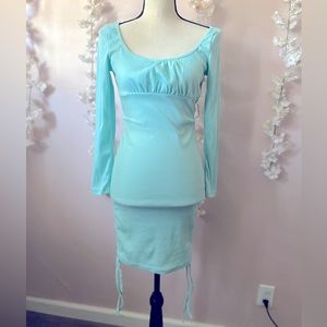 Spring Blue Drawstring Bodycon Dress